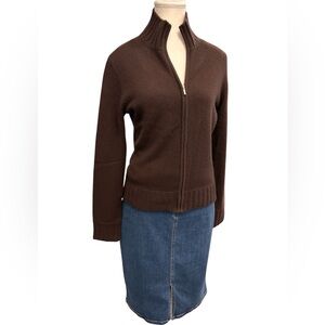 Bloomingdale’s Collection Fifty Nine Dark Brown Cashmere Zip-up Cardigan Size M
